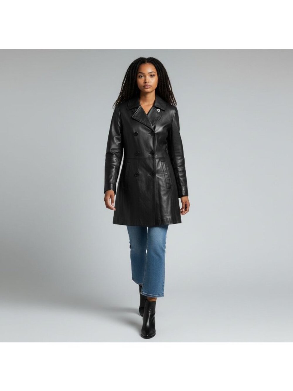 Liz Claiborne Black Leather Double-Breasted Jacket L